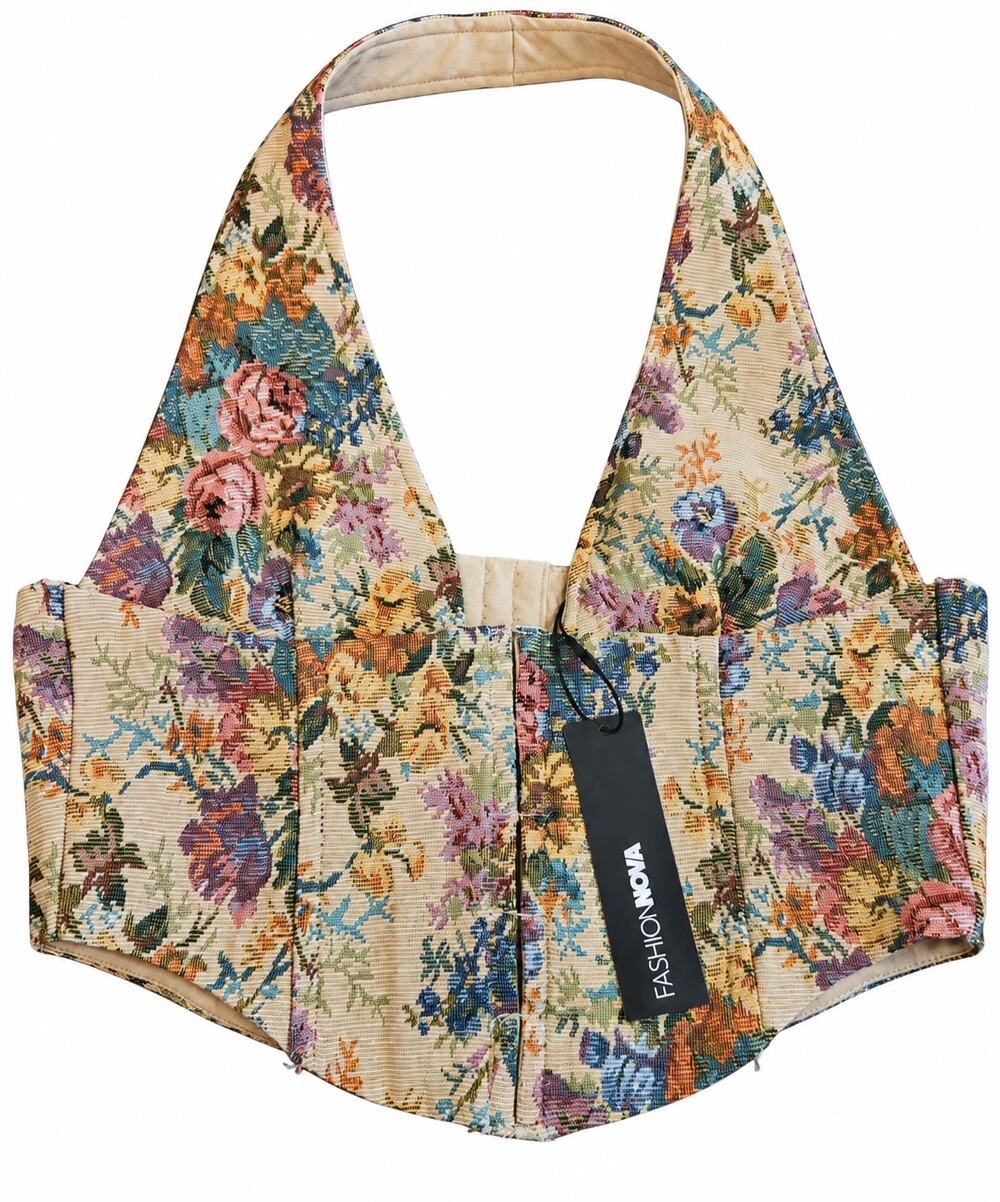 Fashion Nova Floral Tapestry Halter Corset Top Size M NWT Cottagecore